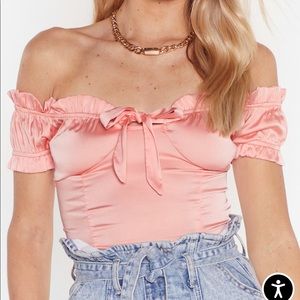 Satin off the shoulder crop top